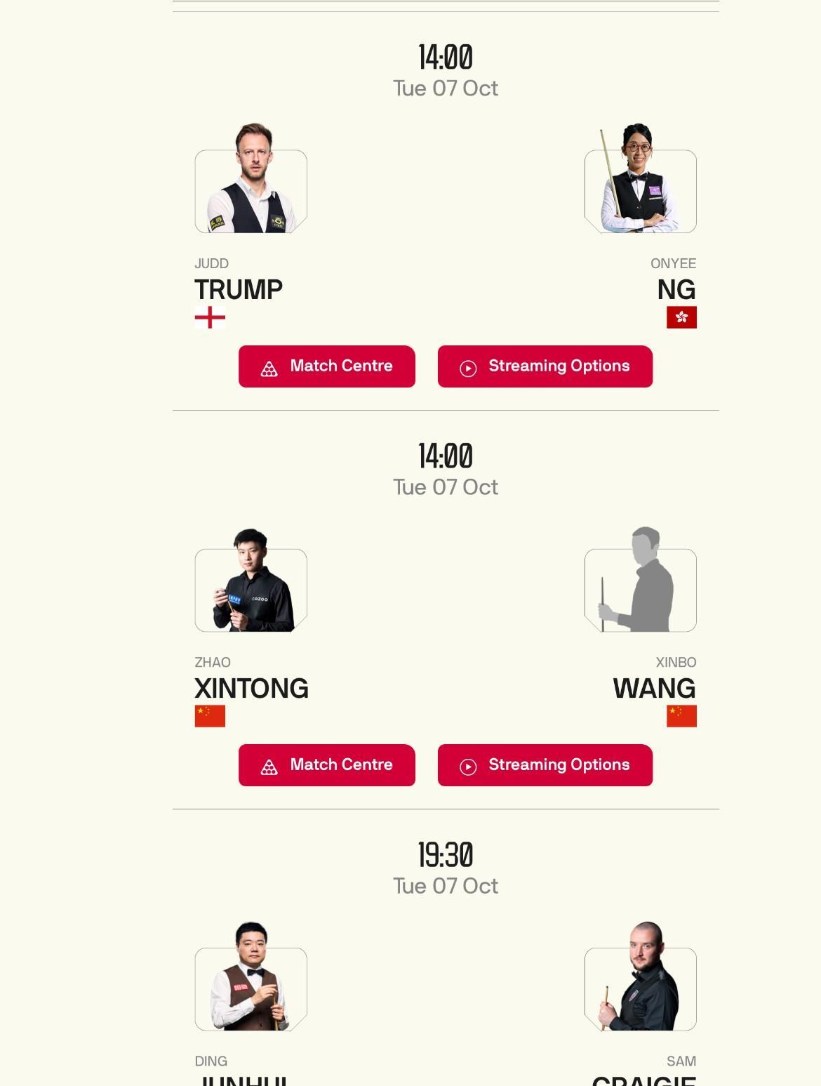斯诺克西安大奖赛赛程安排：延期资格赛：英国时间03:00，中国时间10:0