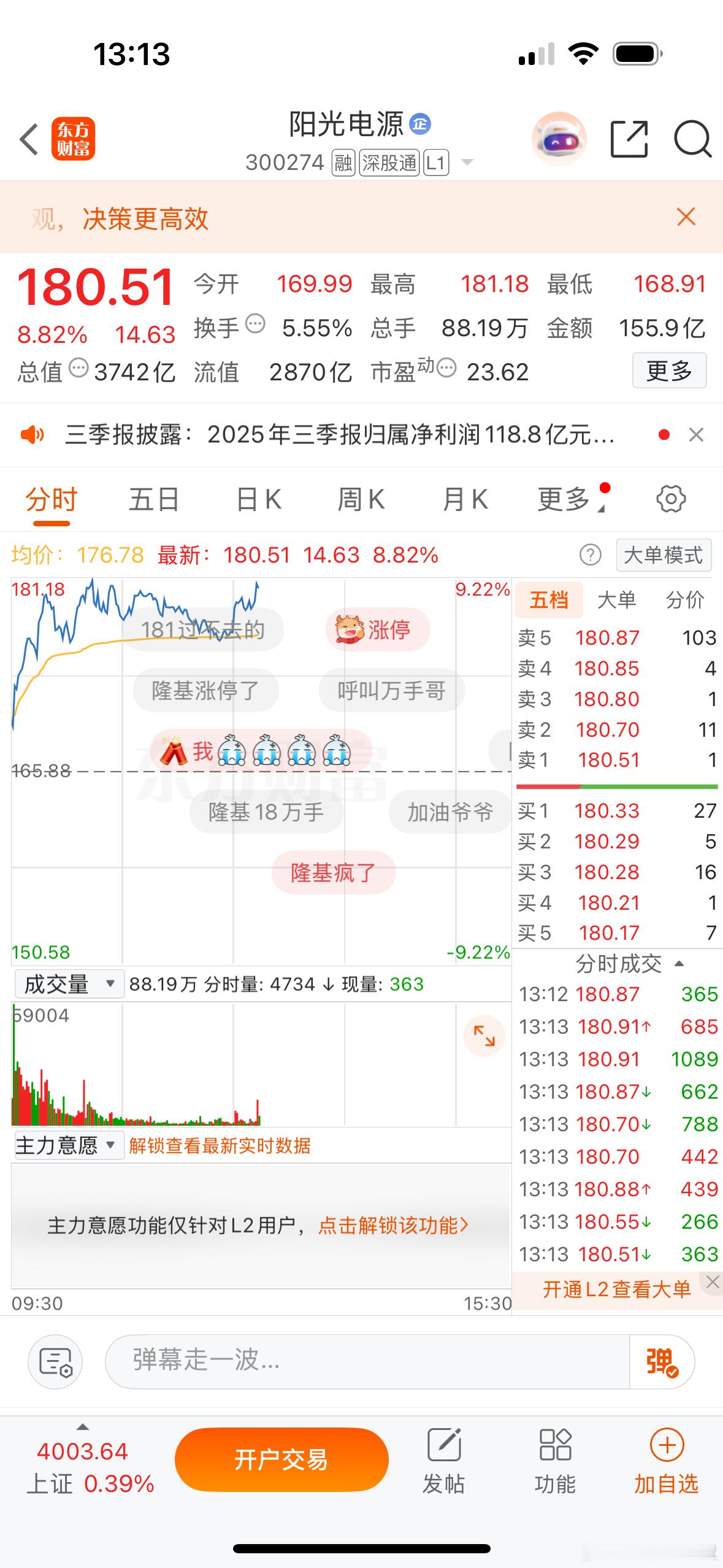 阳光电源这业绩确实亮眼！前三季度净赚近119亿，增速超过56%，相当于每天睁开眼