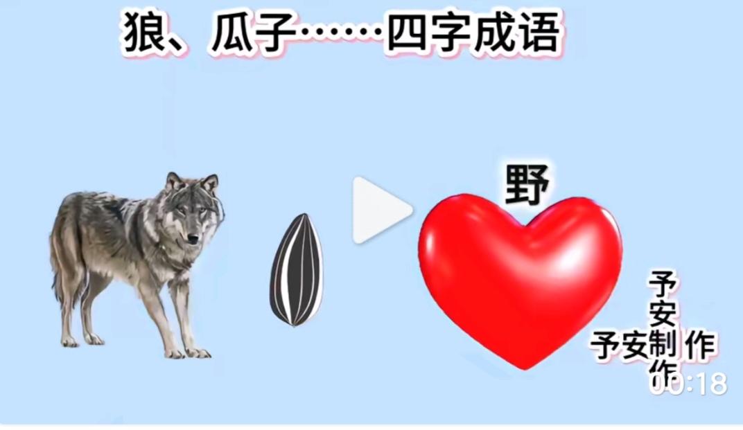 猜字游戏根据图意，谐音猜个四字成语来。温馨提示：狼，瓜子。