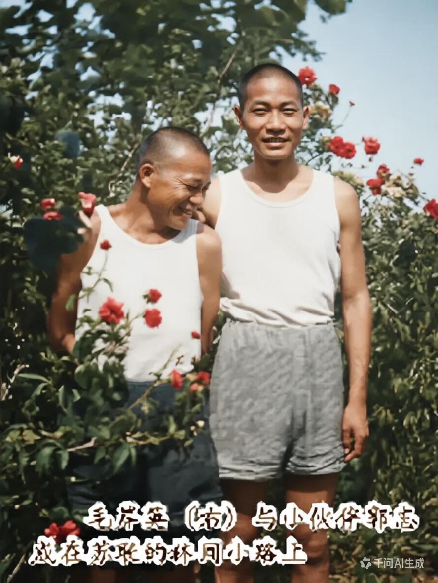 这张照片是，是毛岸英与他的同学郭志成在苏联时的合影留念。郭志成也是革命烈士的