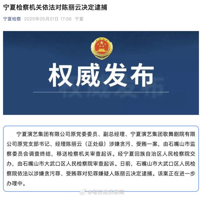 国家一级演员陈丽云被逮捕
