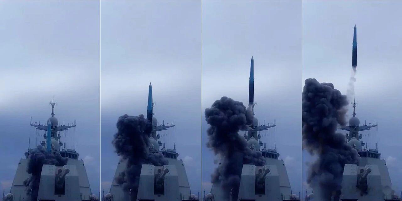 052D实弹发射鹰击20，现役40多艘驱逐舰实现“高超音速导弹自由”继055万吨