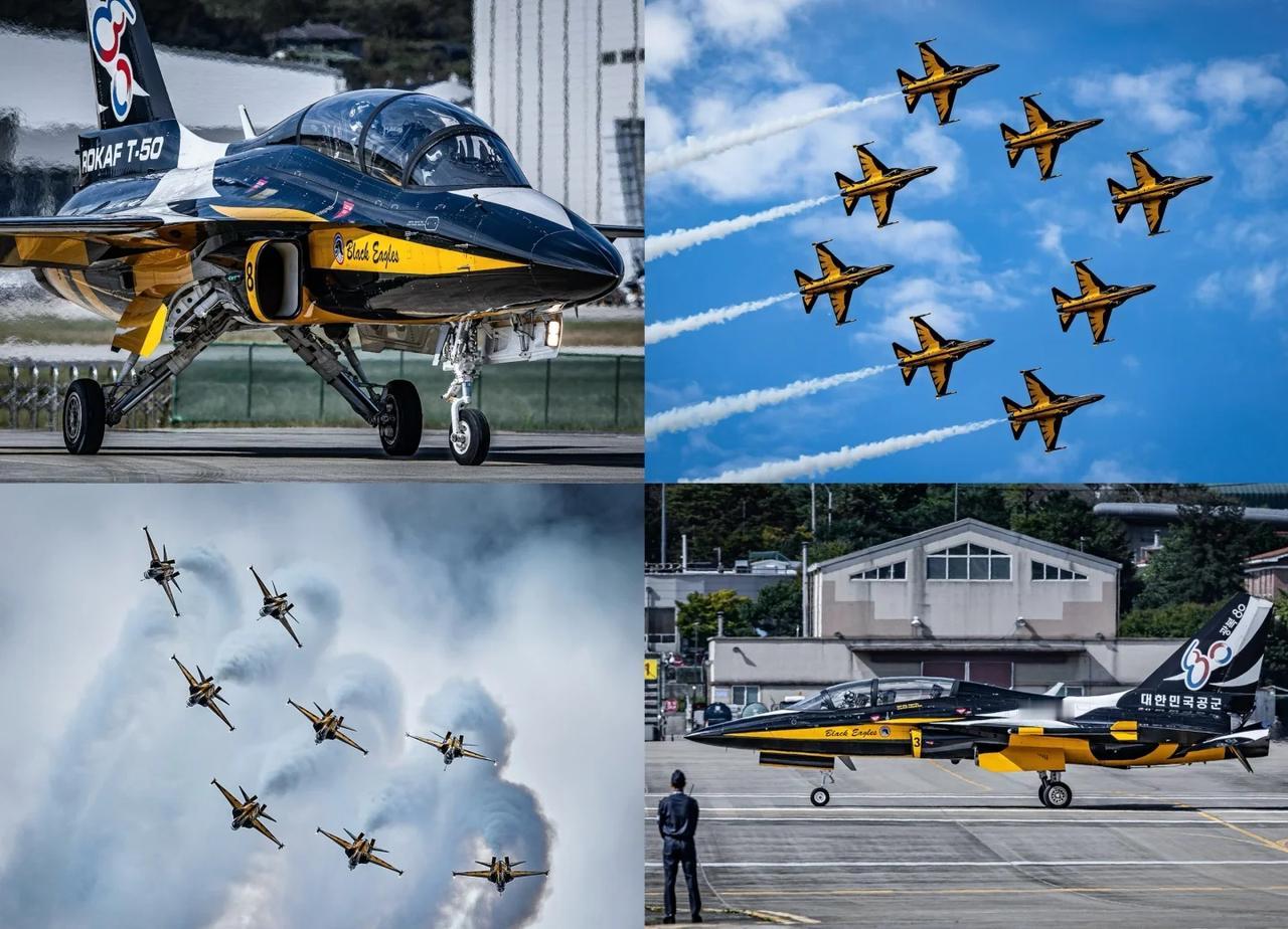 算得上亚洲一流表演队🇰🇷韩国黑鹰飞行表演队使用韩国自造T-50高教机，机体