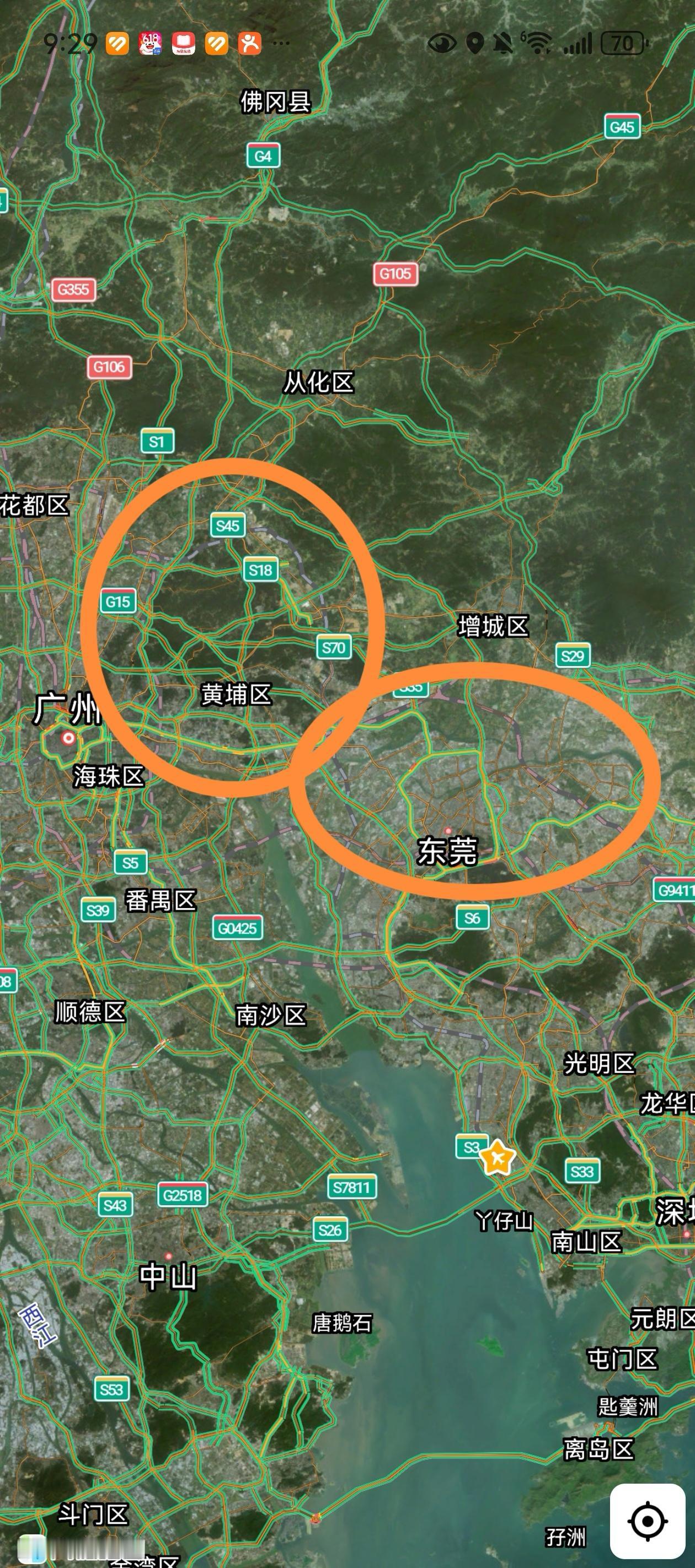 我发现了一个问题。在东莞、增城、博罗三地交汇的地方，路网密度，居然还不如广州
