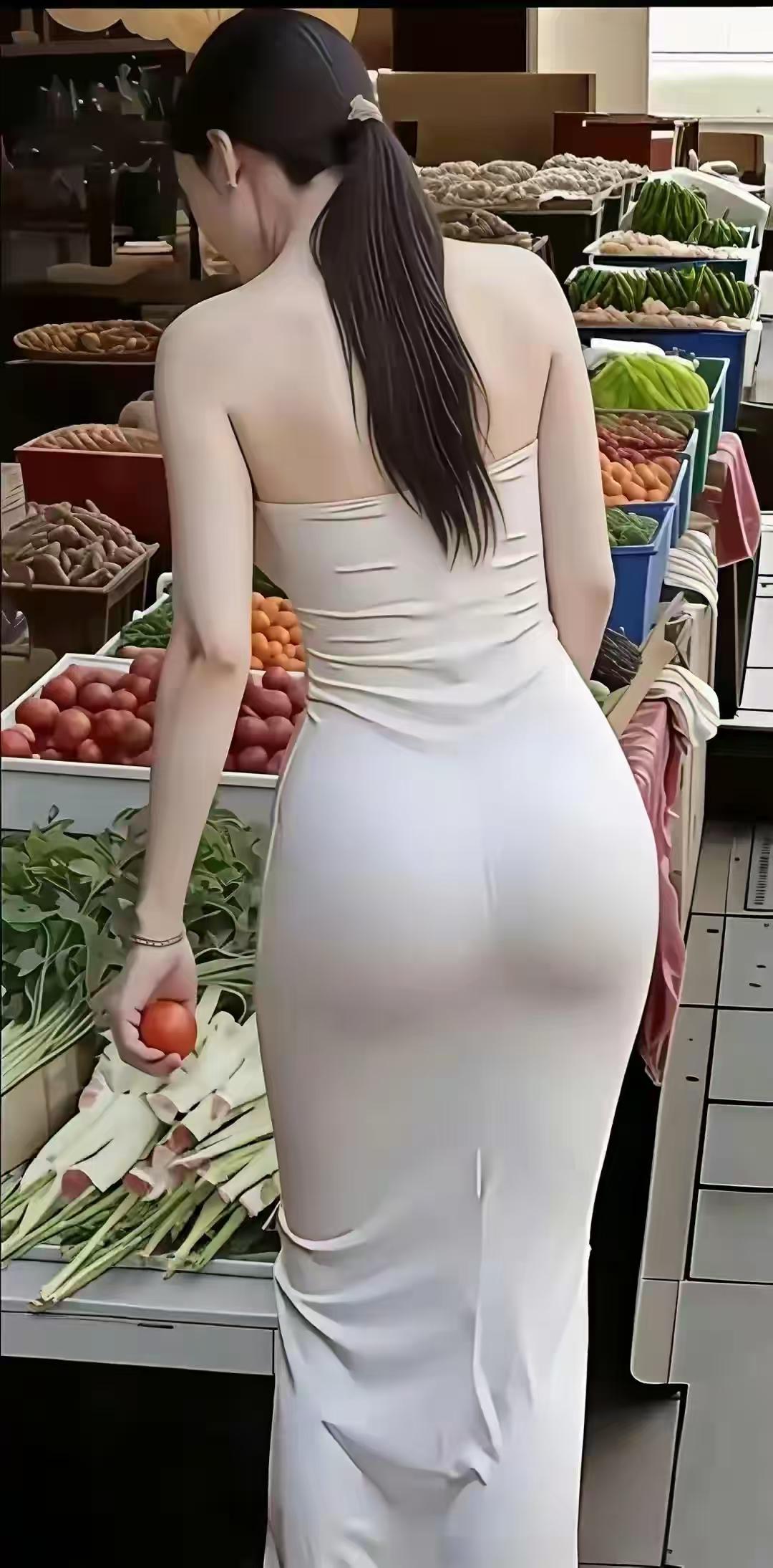 分享街头的时尚之美美女姐姐下楼买菜，曼妙的身姿和一头长发成了街头一道美丽的风景线