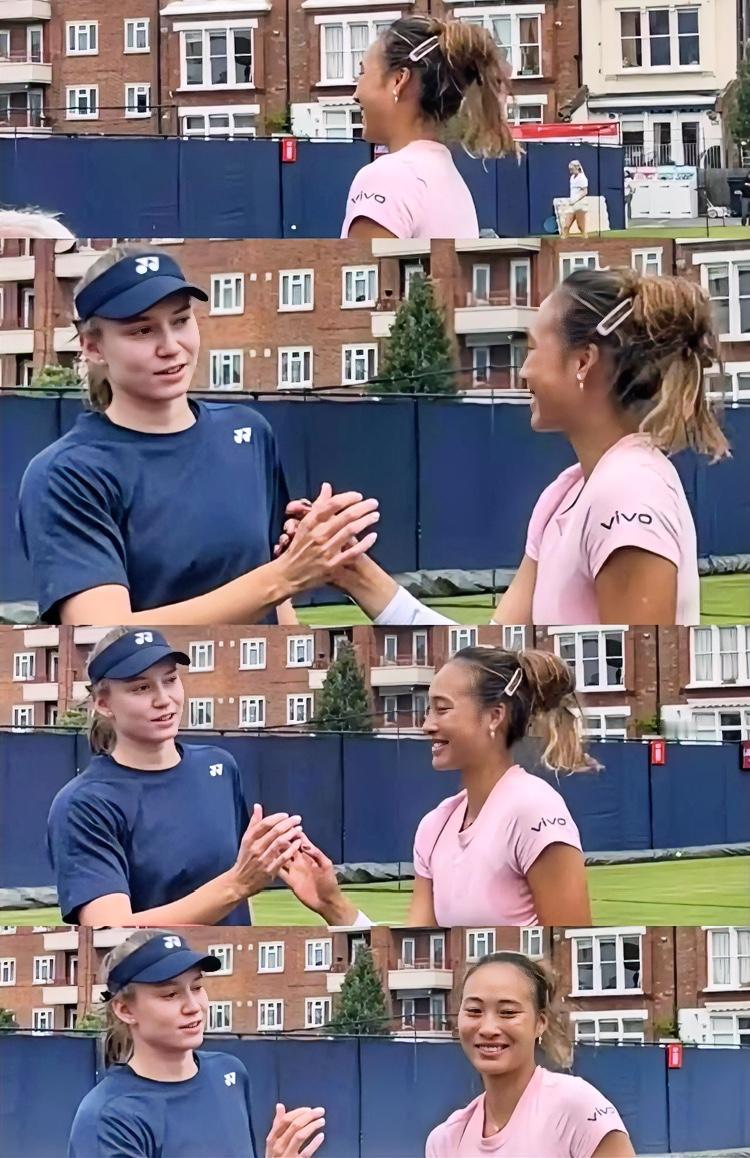 莱巴金娜：文呀，有啥好事这么开心呀[害羞]郑钦文：莱巴姐姐，你真的太漂亮了呢[