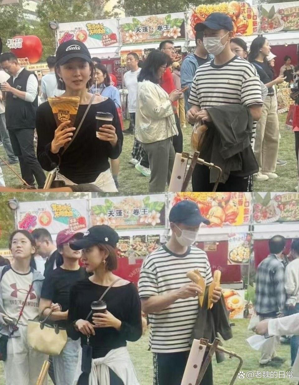 三十多岁夏露陪马龙逛北京美食集市！戴349元棒球帽背14万爱马仕，生俩娃素颜又白又瘦​
