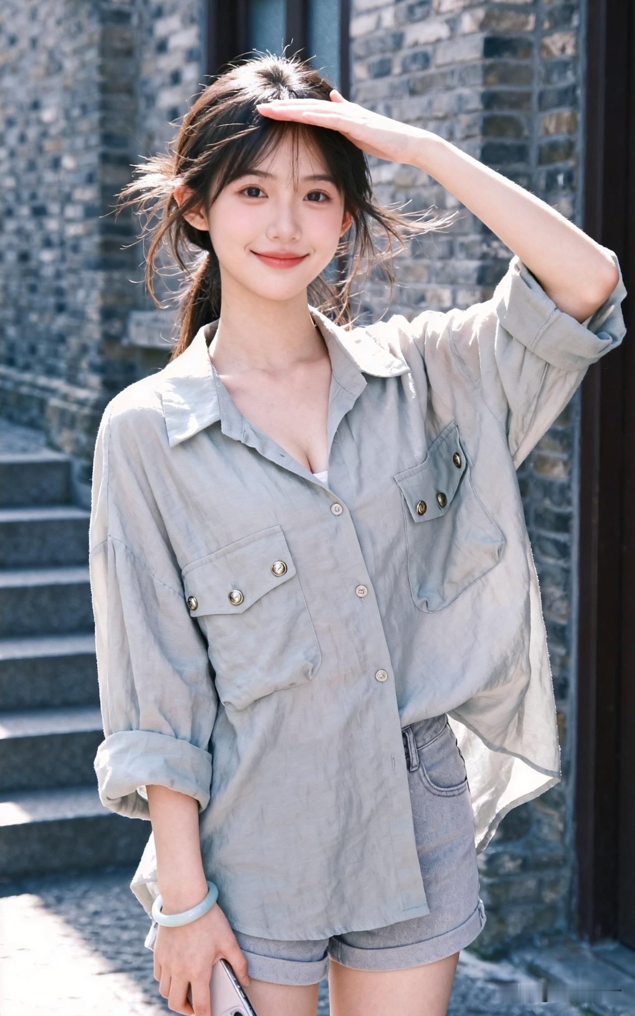 阳光明媚，女孩笑容灿烂。