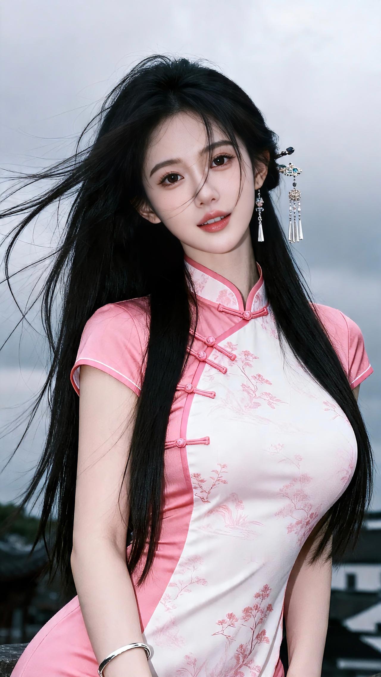 青丝拂面，花影摇曳。国色天姿美女照让人根本挪不开眼