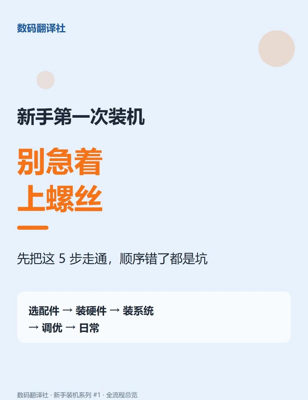 新手装机，别急着上螺丝，先把这5步走通前两天帮表弟装他第一台机，他急着要拧