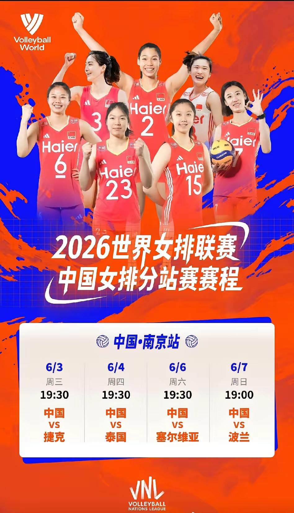 前排小将边攻副攻一起抡，后排老将接应一传共同保！明天VNL世界女排联赛南