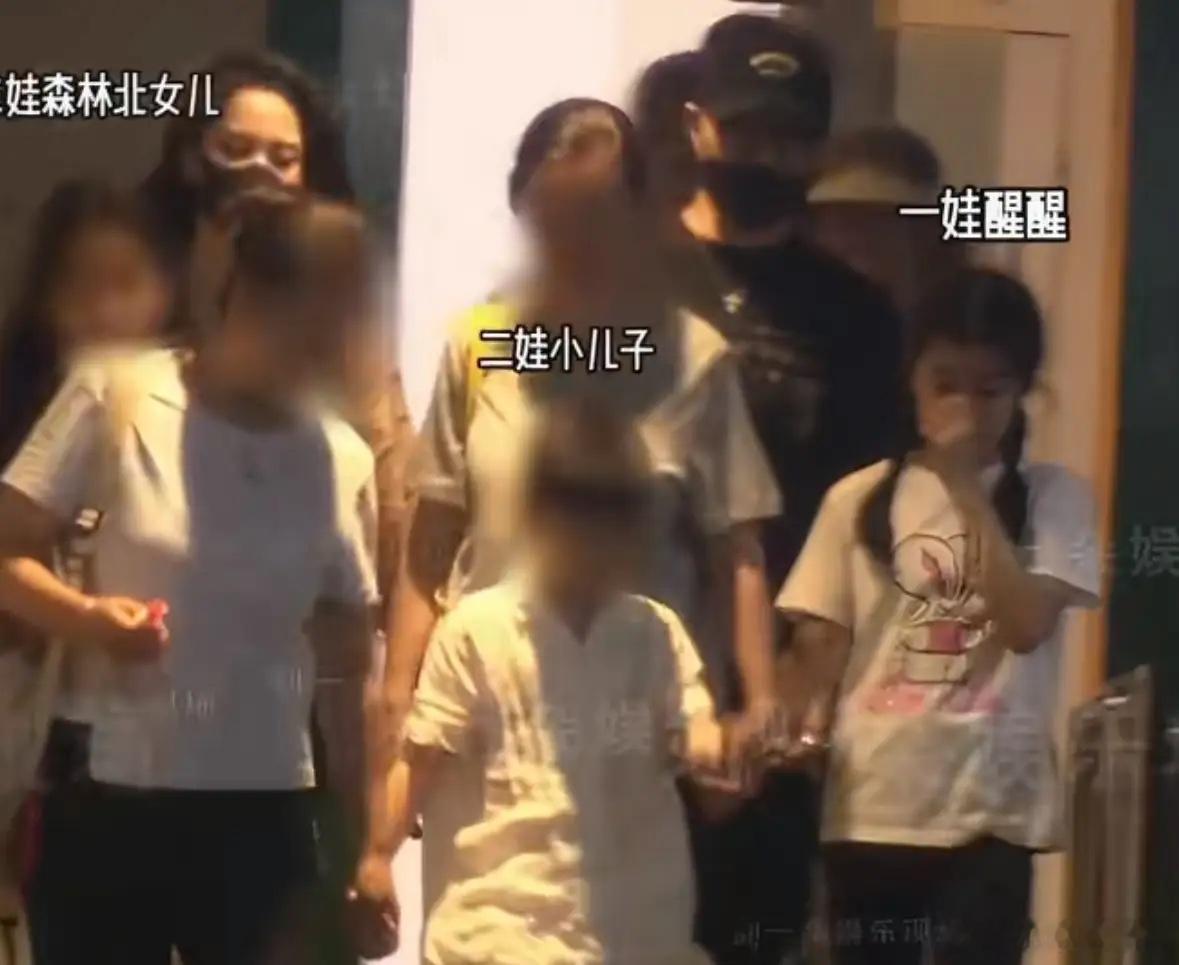 汪峰的几个子女相处好融洽啊，小苹果有长姐范儿。汪峰带着四个子女，森林北带着女儿，