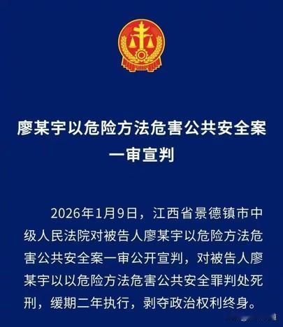 判死刑，缓刑二年。这个判死缓是合理的。廖某宇是间接故意，看到行人后还踩刹车、打