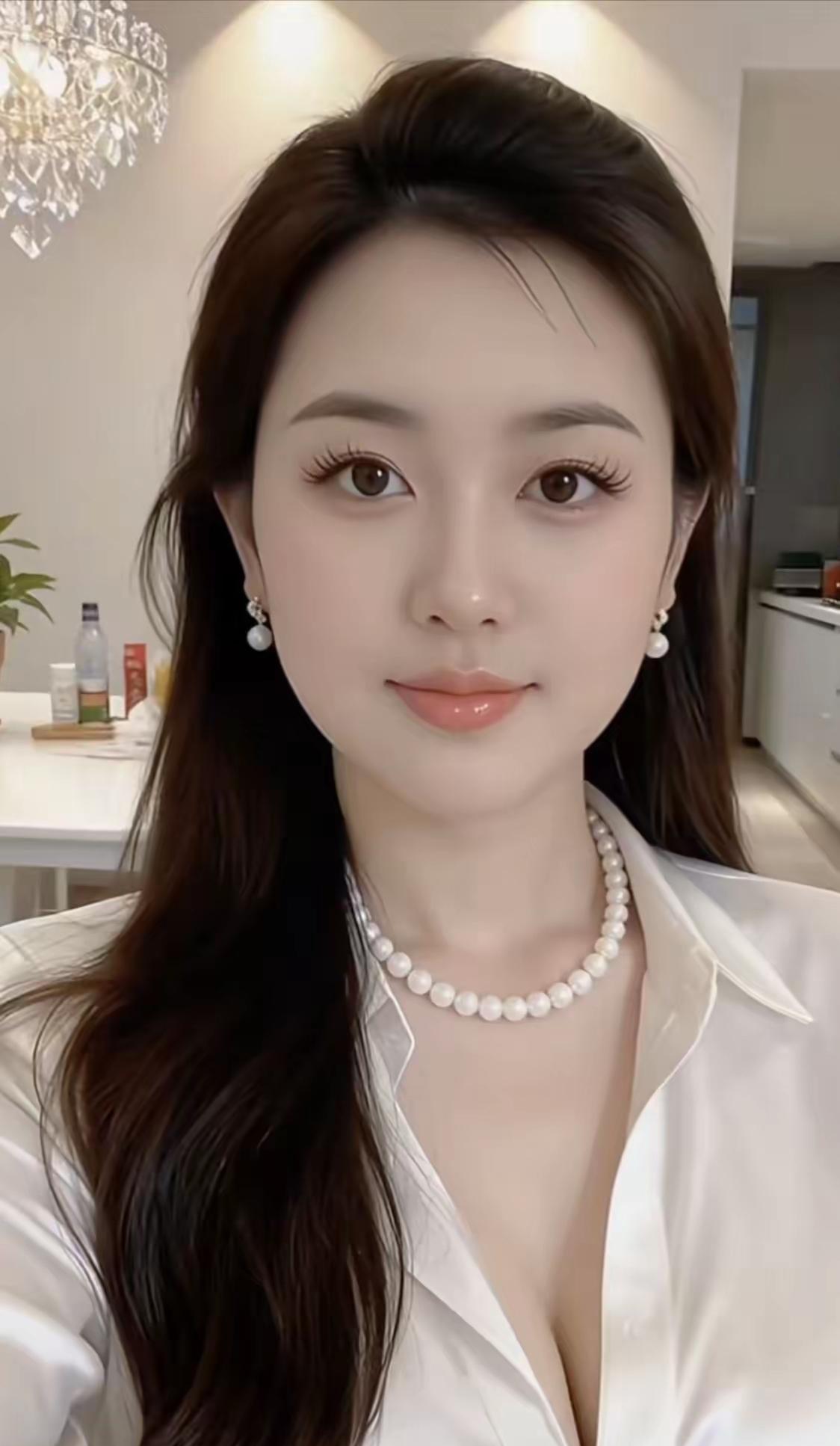 优雅珍珠项链，白衬衫的完美搭配，尽显女性魅力！