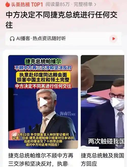 中方做出决定，不再同帕维尔交往，不到48小时，捷克总统府回应2句话8月12