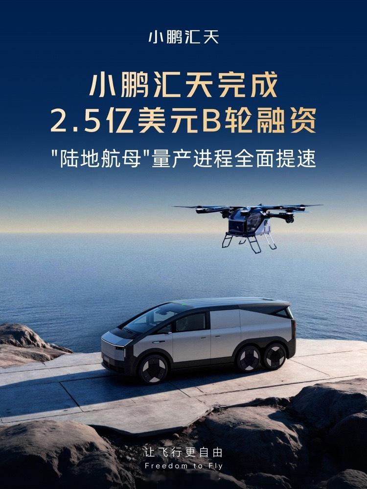 今日，小鹏汇天宣布完成2.5亿美元B轮融资，此轮融资将用于确保小鹏汇天飞行汽车研