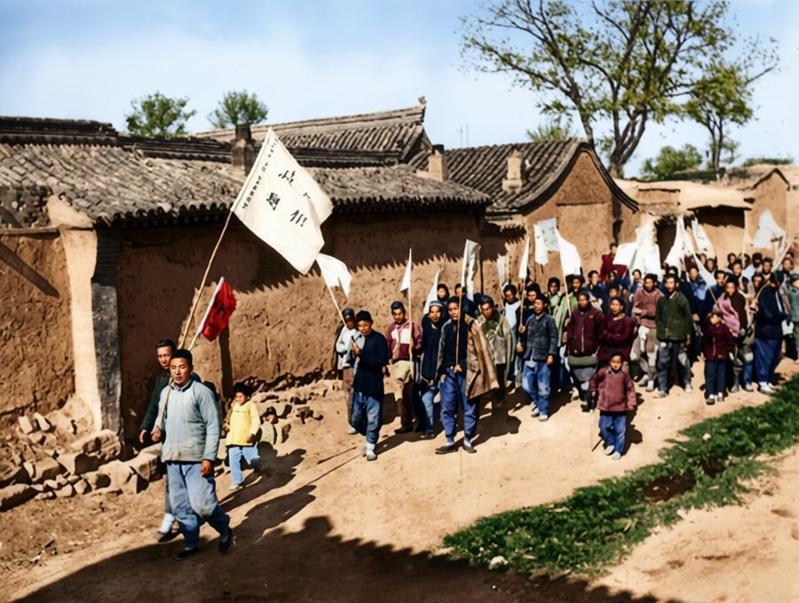 1945年8月，天津西郊王庆沱（今王庆坨），一支由农民组成的队伍正沿着土路行进。