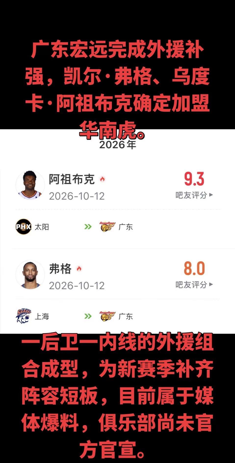 重磅消息！广东宏远双外援爆料出炉！总冠军后卫凯尔·弗格回归CBA，联手NBA首轮