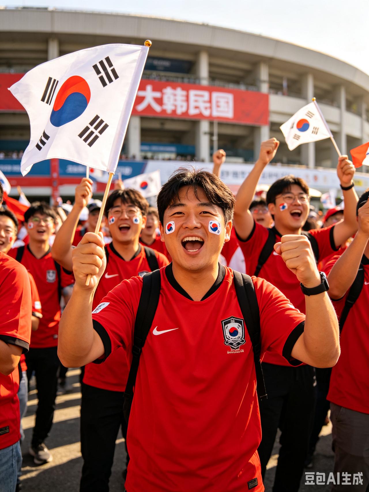 韩国球迷这一届世界杯的心情。晋级决赛圈后:哈哈，轻松晋级了。