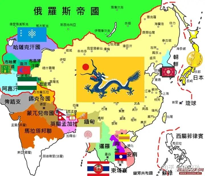 理性探讨!!!我们现在是不是超级大国?红线以内是当时大清的地图。当时的大清实力虽