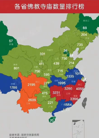 河南虽然有少林寺，但寺庙数量并不算多，仅有715个寺庙。这在全国范围算比较低的。