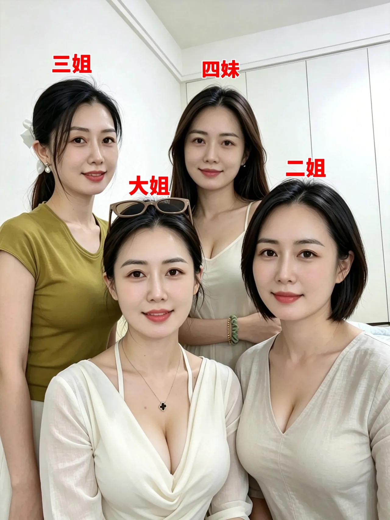 四妹长得最漂亮，貌美如花，和蔼可亲，长直发也特别养眼，是我喜欢的那一款。