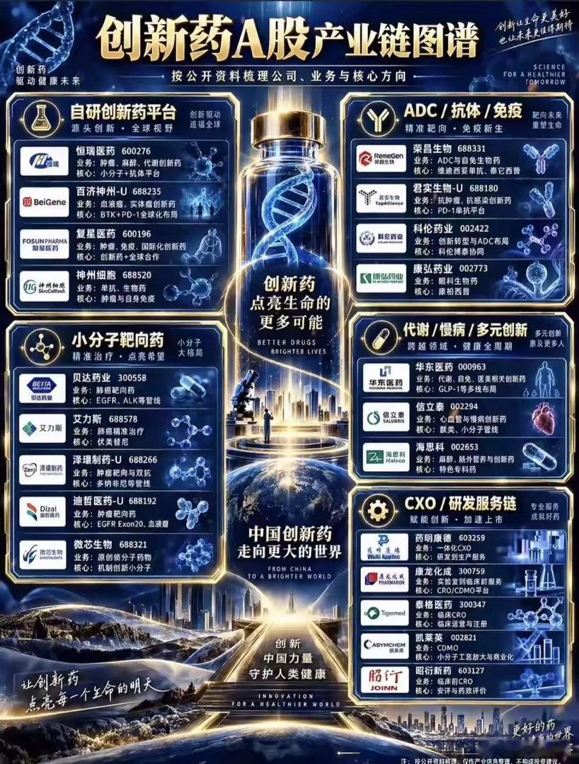 国内创新药这条产业链，其实已经慢慢跑出不少有实力的企业。自研平台这边有恒瑞医药、