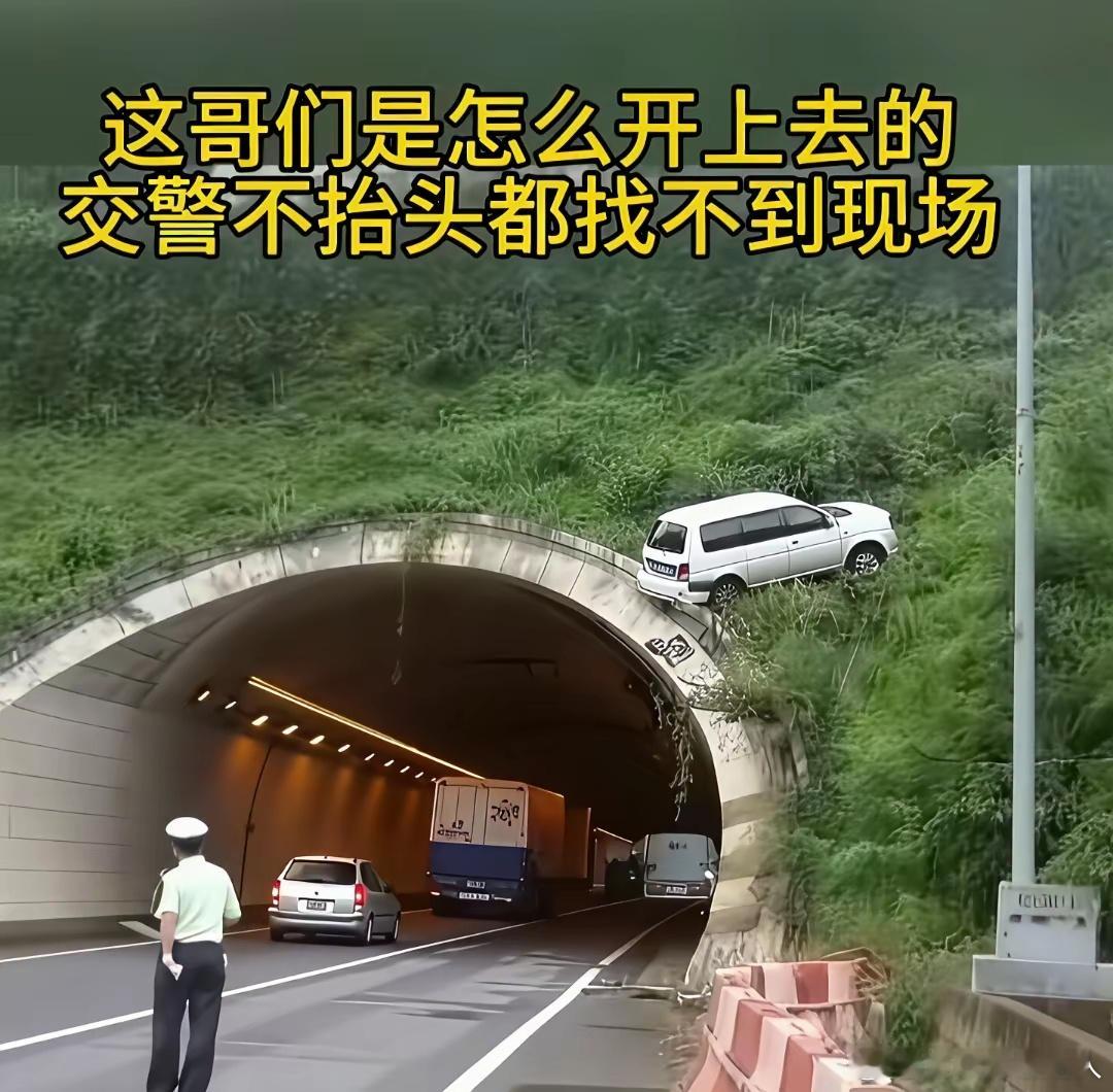 这车子怎么开上去的，交警不抬头都看不见事故现场。[捂脸哭]是从托运车上开上去的？还