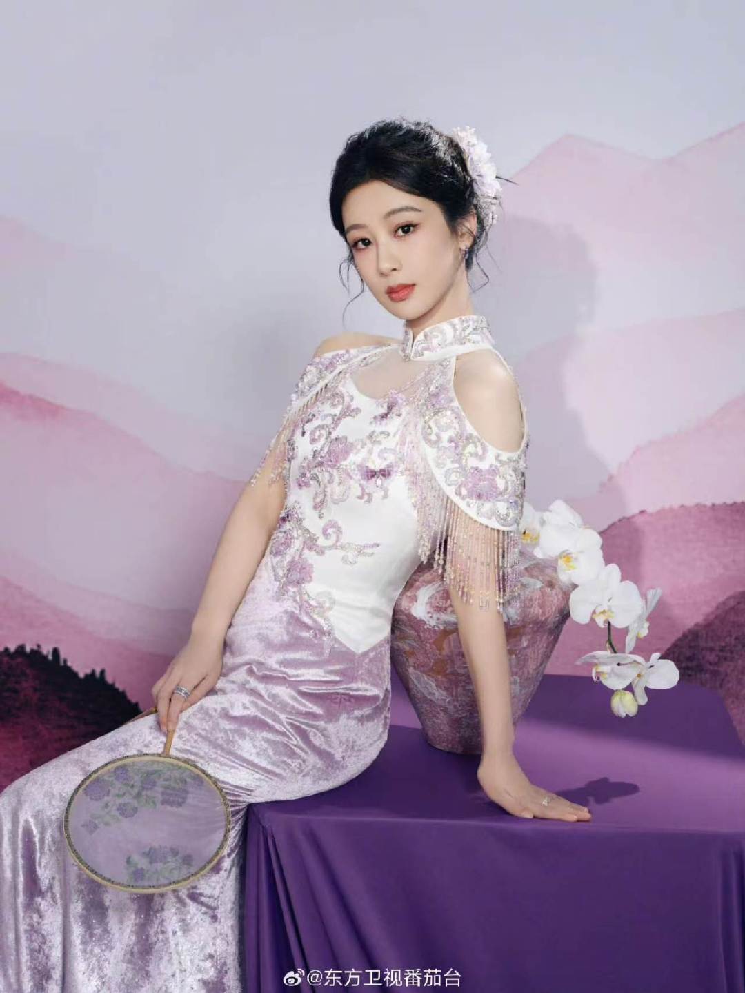 杨紫白紫渐变鱼尾裙杨紫紫色丝绒鱼尾裙杨紫好适合这种中式造型！杨紫