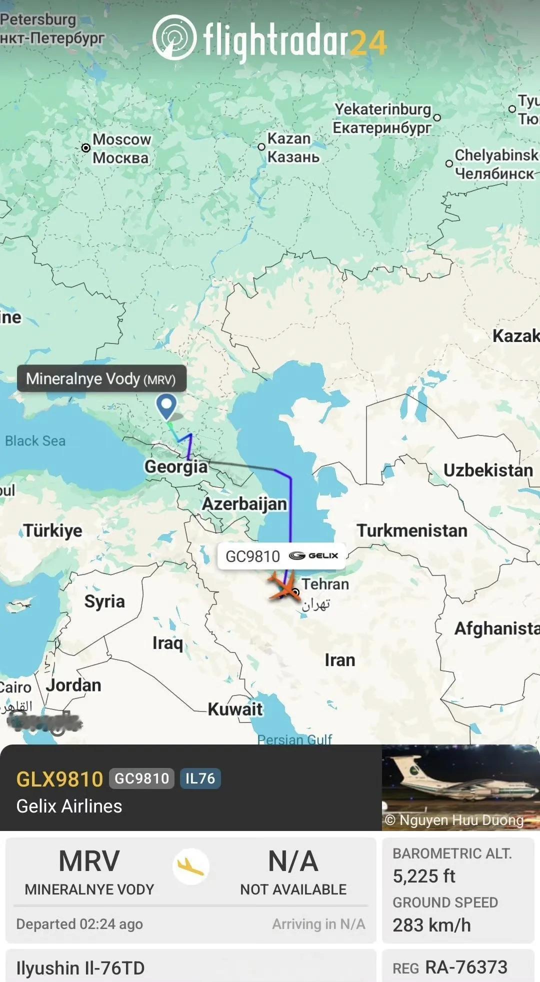 一架注册号为RA-76373的俄罗斯伊尔-76TD大型运输机从矿水城起飞，之后降