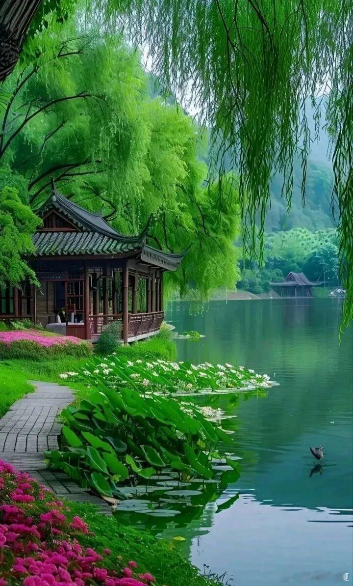 青山藏古舍，绿水绕亭台，一院清风入怀～​​​