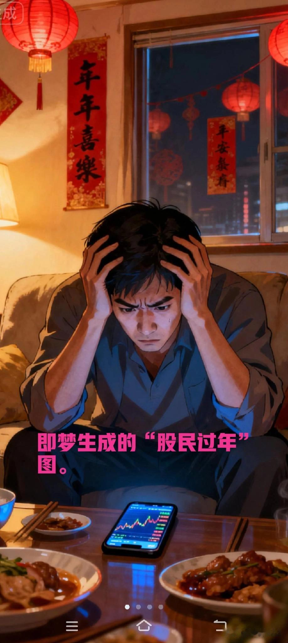 即梦和豆包生成的题为《股民过年》的图片和诗歌真的令人拍案叫绝，一起看看。图1