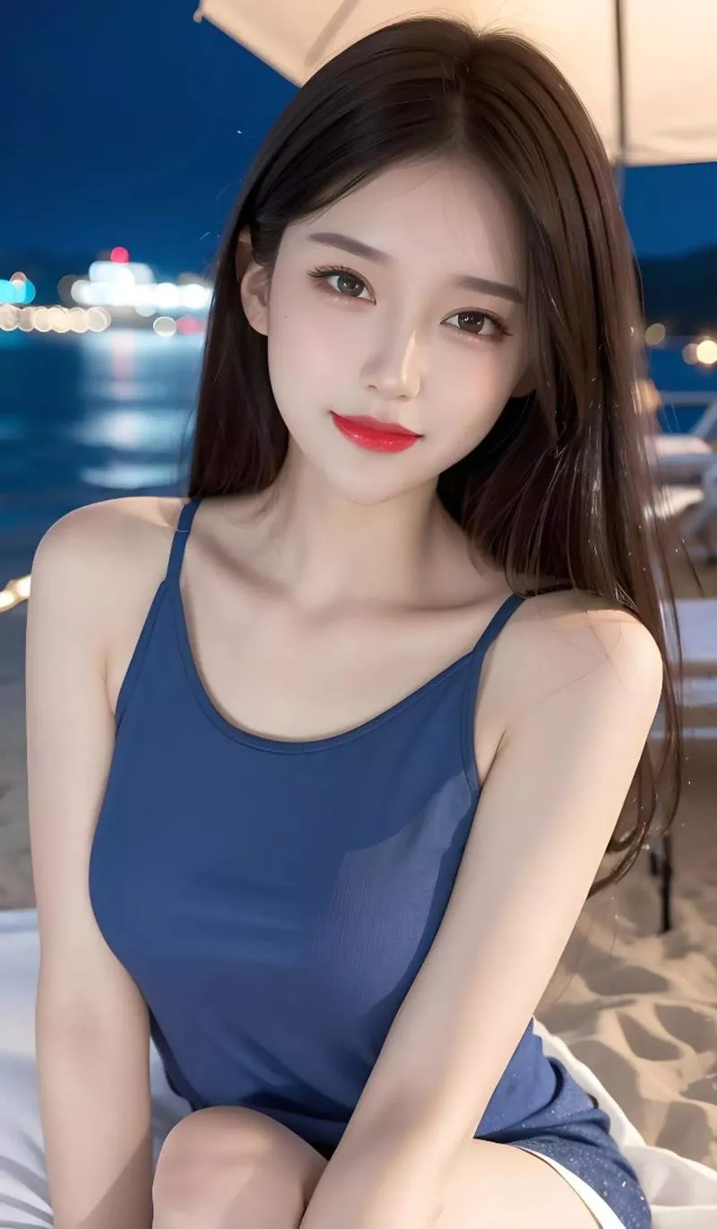 夏日沙滩美照，阳光下的少女🌞👗