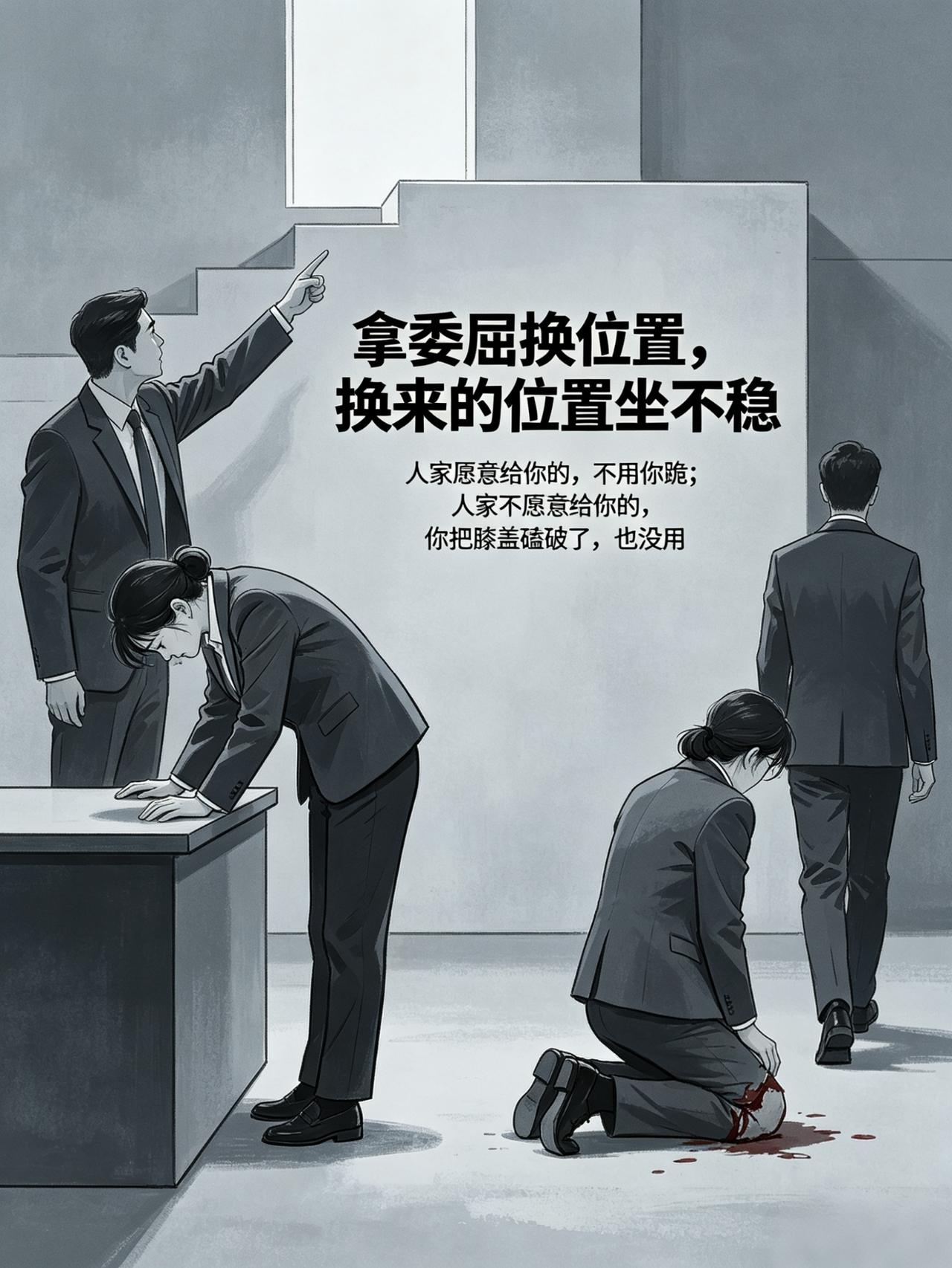 “拿委屈换位置，换来的位置坐不稳。人家愿意给你的，不用你跪。人家不愿意给你的，你