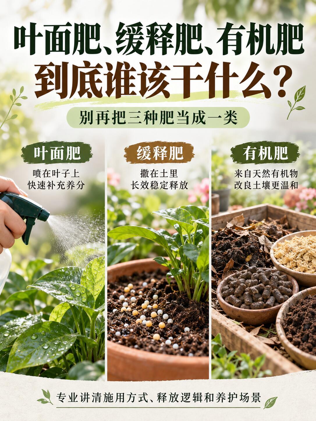 叶面肥缓释肥有机肥怎么选很多人会把叶面肥、缓释肥、有机肥放在一起比较：到底哪个
