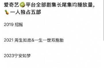 爱奇艺平台全部剧集长尾集均播放量白鹿一人独占五部