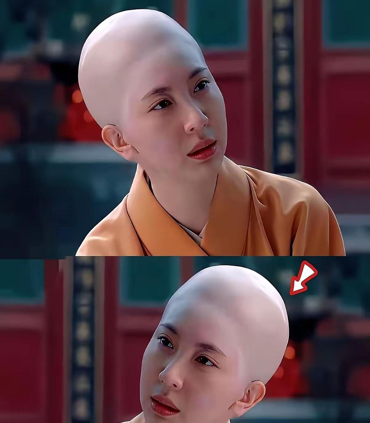 这是…陈都灵？好丑的光头🧑‍🦲，像脑袋肿了，这化妆技术……，还比不上几十年前