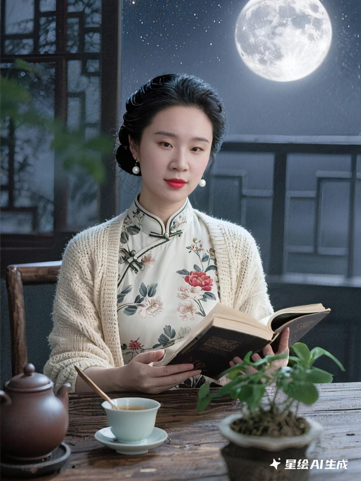 月色旗袍，书卷茶香：这才是中式雅致的浪漫当旗袍的温婉撞上月夜的清辉，氛围感