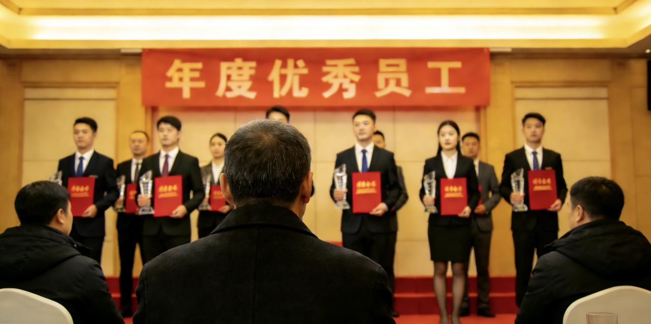 每年年会，公司都会评选优秀员工，奖品是一座水晶奖杯和五千块钱。老李干了八年，从