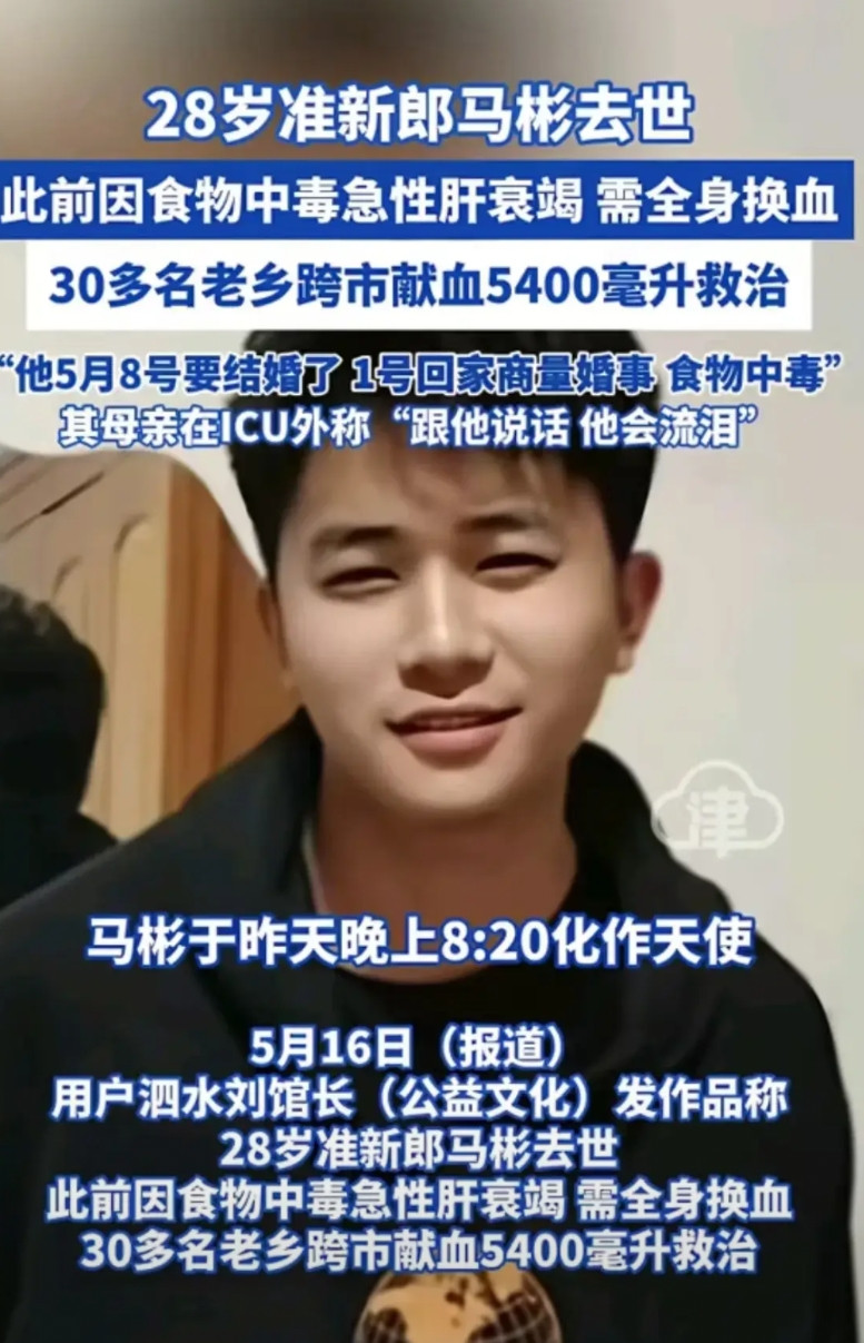 太可惜了啊，济宁泗水28岁小伙准新郎因食物中毒导致急性肝衰竭去世。本来5月8号要