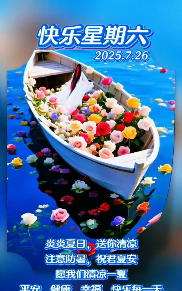 快乐星期六。炎炎夏日，送你清凉。注意防暑，祝君夏安。愿我们清凉一夏，平安、健康