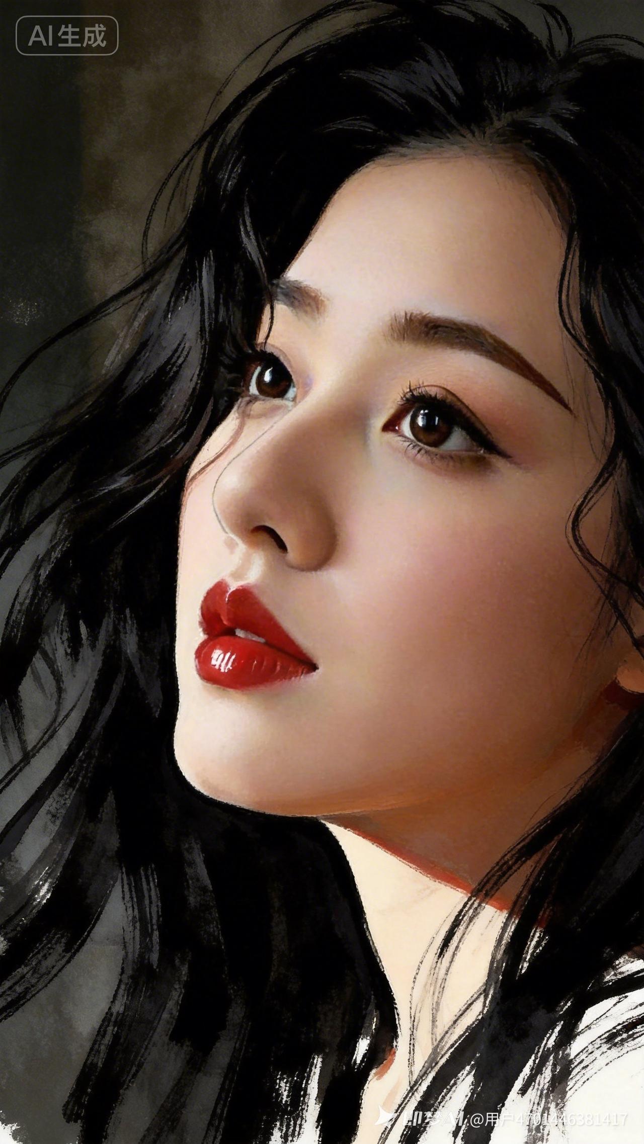 惊艳的AI生成艺术，细腻的笔触，迷人的红唇，让人沉醉其中。🎨💄✨