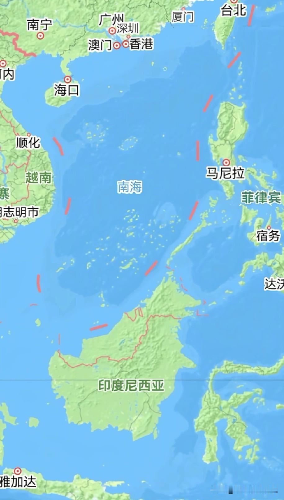 我国南海区域范围示意图，从图片可以看出我国南海面积还是挺大的，南海拥有丰富的自然
