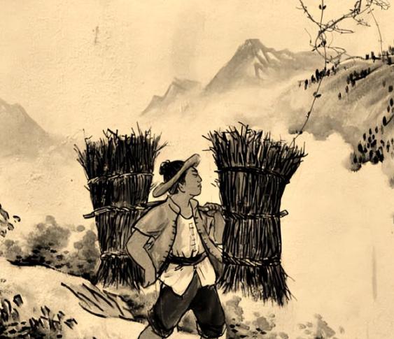 公公带着儿媳去山上砍柴，由于天气炎热，两人干了一会儿，感觉又累又渴，便坐在一棵大