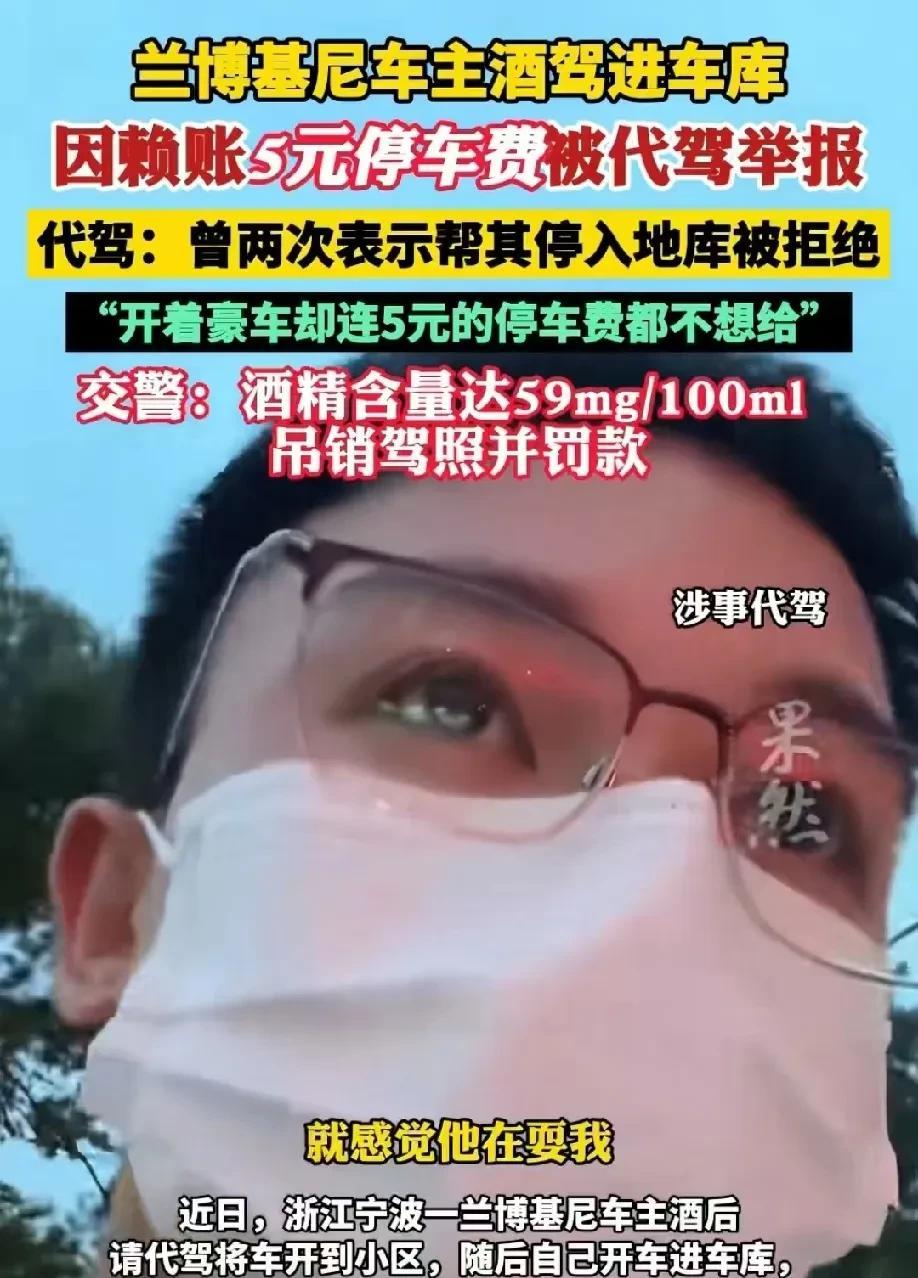 浙江宁波，兰博基尼车主酒后通过某平台叫了一个代驾，承诺会给一笔小费。出发时，停车