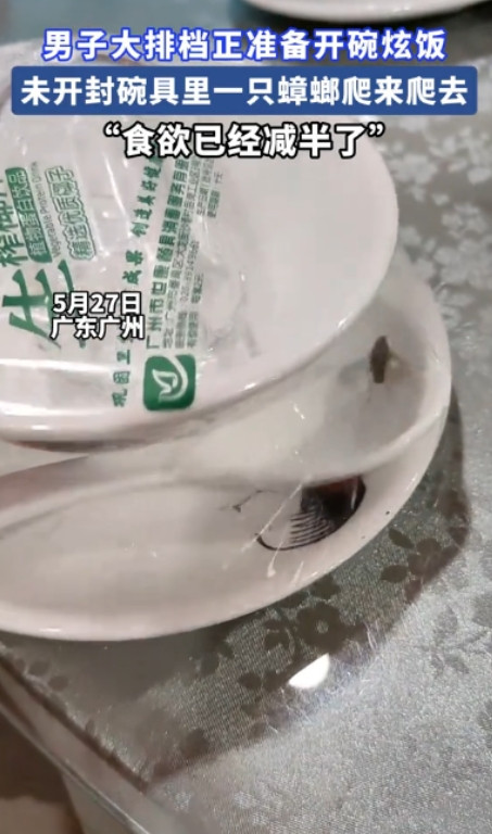 “头皮发麻！”广东广州，一男子前往一家大排档准备吃饭，不多时菜便上齐，谁料，就在