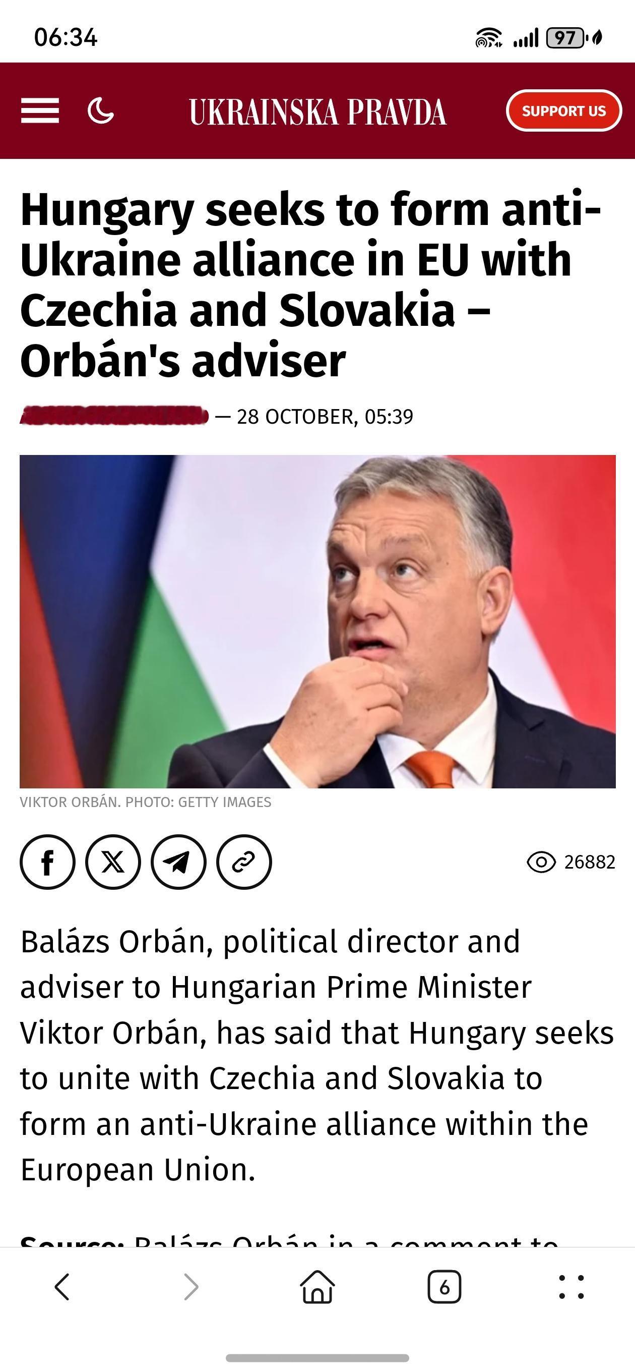 匈牙利总理欧尔班的政治主任兼顾问巴拉兹·欧尔班表示，匈牙利正寻求与捷克和斯洛伐克