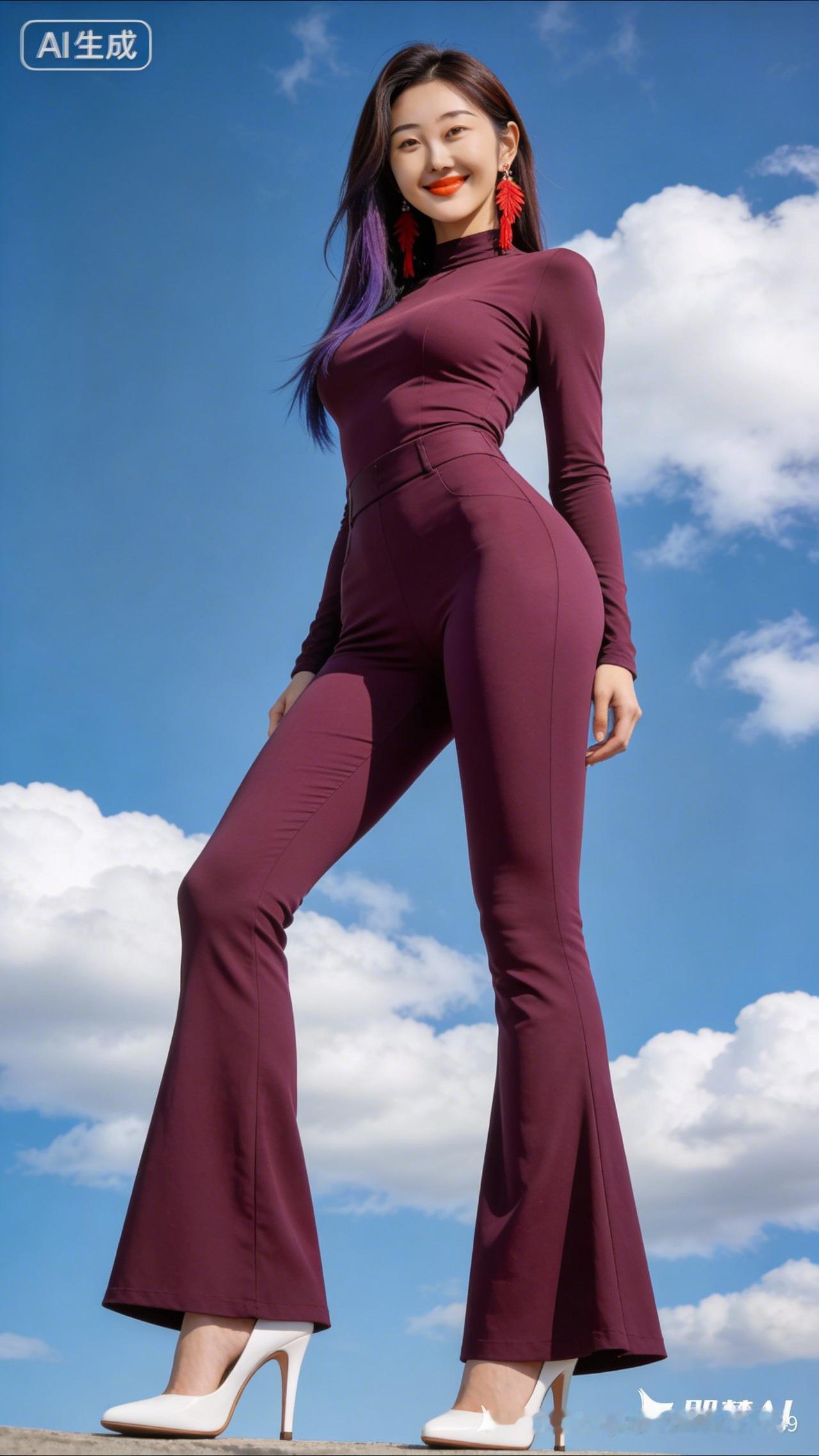 优雅红衣少女，云间漫步，尽显时尚魅力！🌹💃