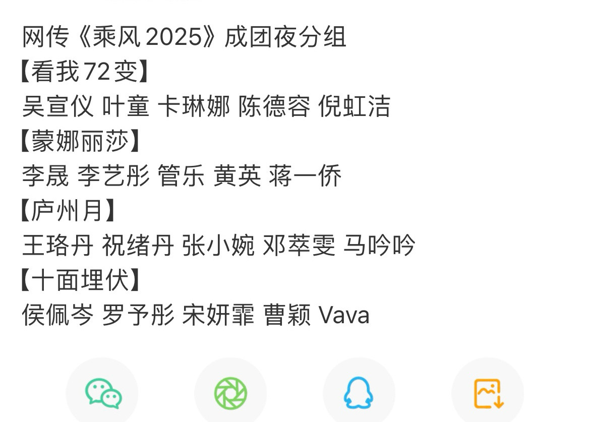 网传浪姐6成团夜分组网传乘风2025成团夜分组你最想看哪组呢？[开学季