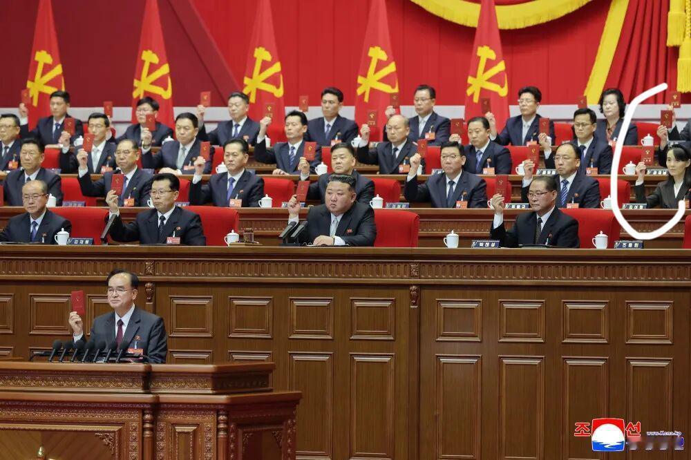 2月19日至25日，朝鲜劳动党第九次代表大会在平壤举行，金与正（第二排右一）坐在